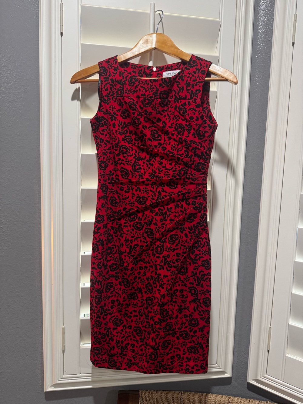 Calvin Klein Red and Black Floral Midi Sheath Dress